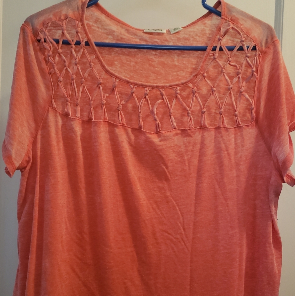 CATO Pullover Top Coral Xlg Detailing on Front